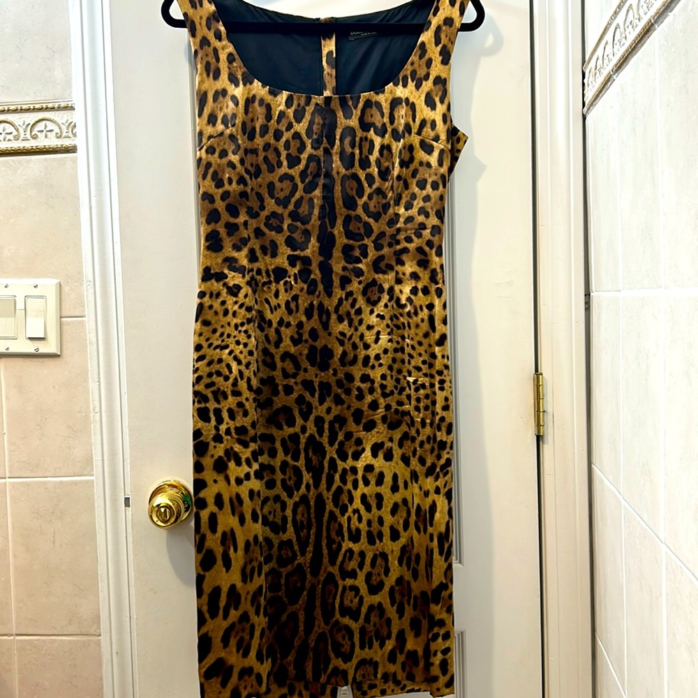 Dolce & Gabbana Leopard-Print Midi Dress in Gold and Black